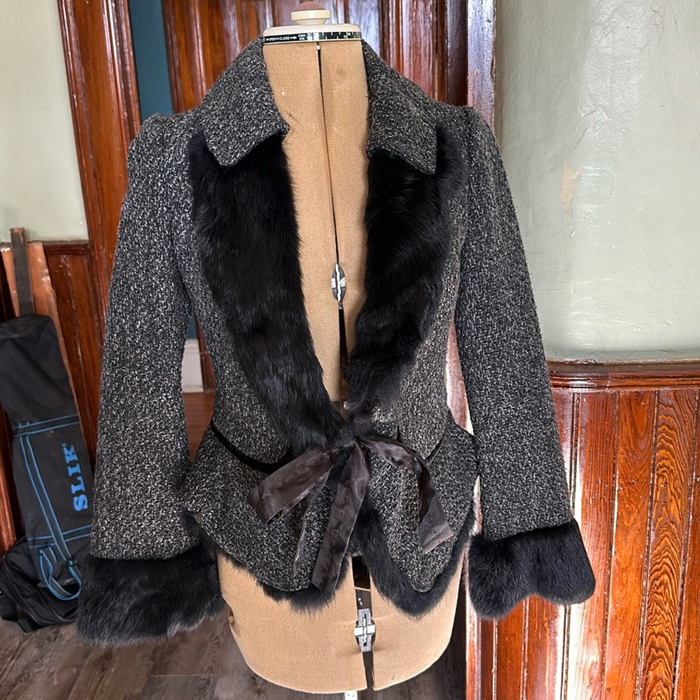 Lulumari faux-fur trimmed tweed blazer